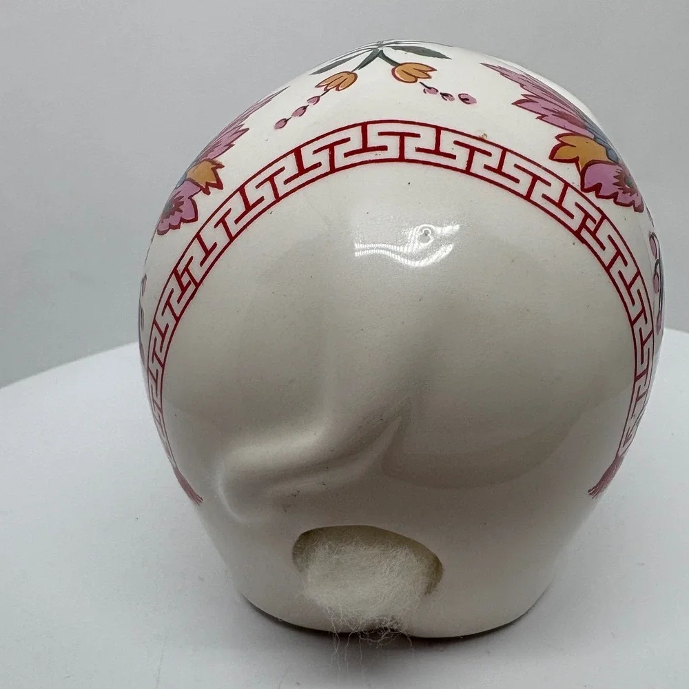 Prestige Place Ceramic Elephant Figurine White Floral Greek Key Border 4 Inch